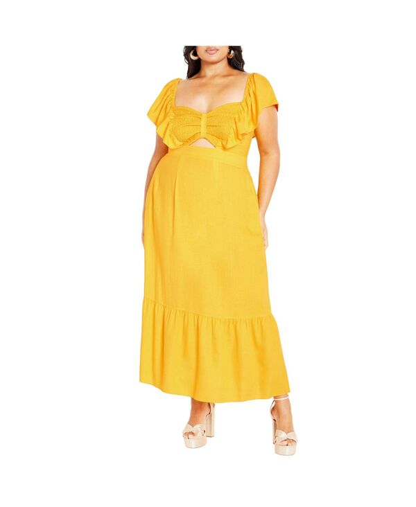 シティーシック レディース トップス ワンピース マキシワンピース プラスサイズ マキシ CITY CHIC Plus Size Alora Strap Front Frill Maxi Dress Citrus