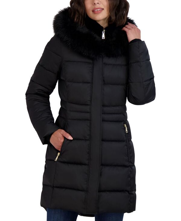 タハリ レディース アウター ジャケット・ブルゾン ベルベット コート Tahari Womens Velvet Bibbed Faux-Fur Hooded Puffer Coat Black ブラック｜ReVida 店