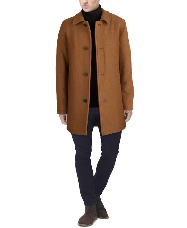 コールハーン メンズ アウター ジャケット・ブルゾン コート レザー Cole Haan Men's Classic-Fit Car Coat with Faux-Leather Trim Camel キャメル