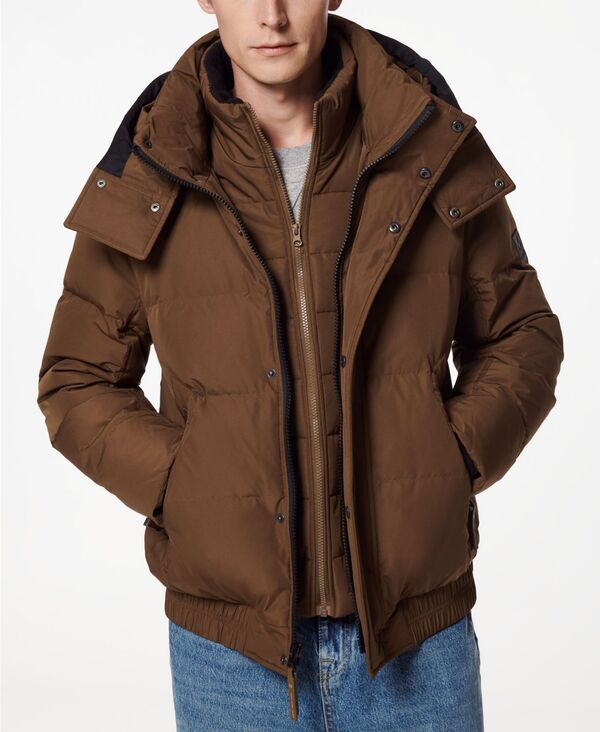 マークニューヨーク メンズ アウター ジャケット・ブルゾン ダウン ジャケット Marc New York Men's Phoenix Down Bomber Jacket with Bib Brown ブラウン
