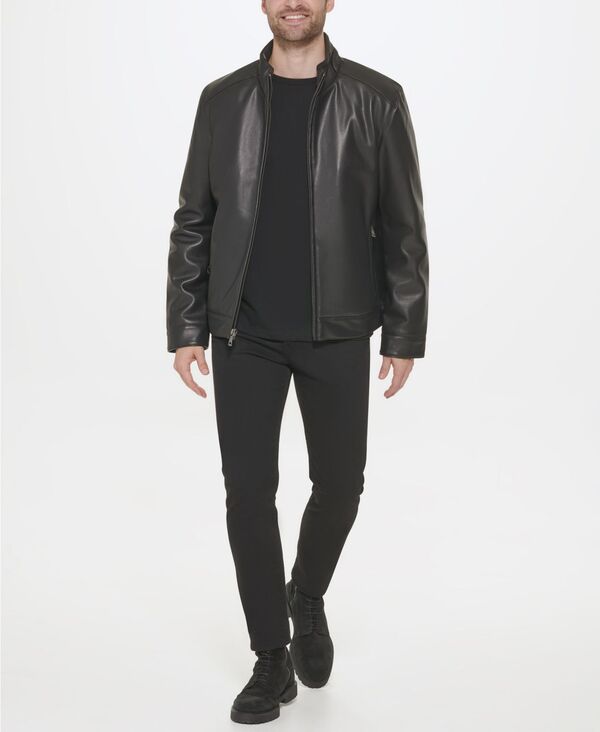 コールハーン メンズ アウター ジャケット・ブルゾン レザー ジャケット Cole Haan Men's Faux-Leather Motto Jacket Black ブラック