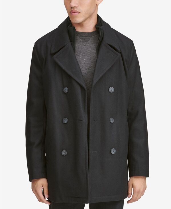 目じるしニューヨーク州 メンズ アウター 上衣・上衣 厚地の外套 Marc New York Men\u0027s Peacoat with Inset Bib Black 黒いこと メンズファッション-コート・ジャケット