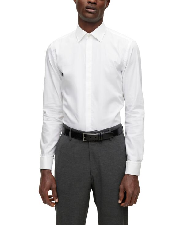 ヒューゴボス メンズ トップス シャツ コットン Hugo Boss Men's Easy-Iron Stretch Cotton Slim-Fit Dress Shirt White ホワイト 33,670円