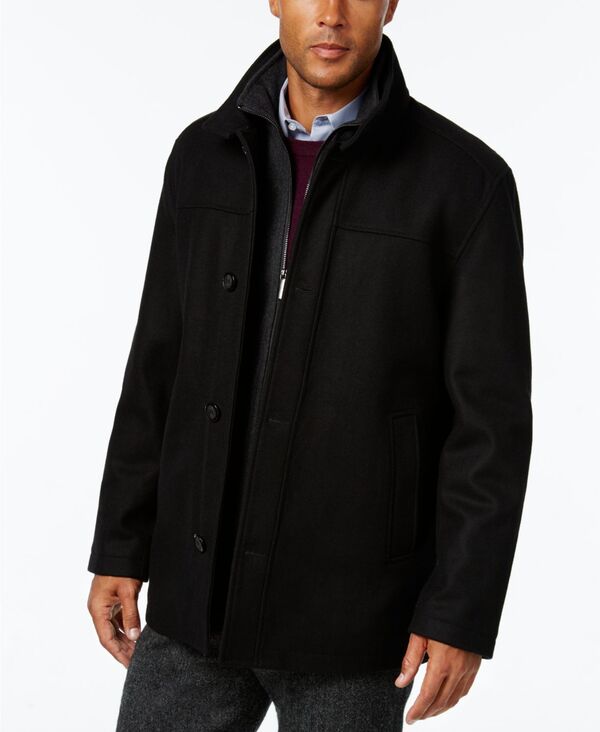 ロンドンフォグ メンズ アウター ジャケット・ブルゾン ウール コート London Fog Men's Wool-Blend Layered Car Coat Black/New Charcoal ブラック