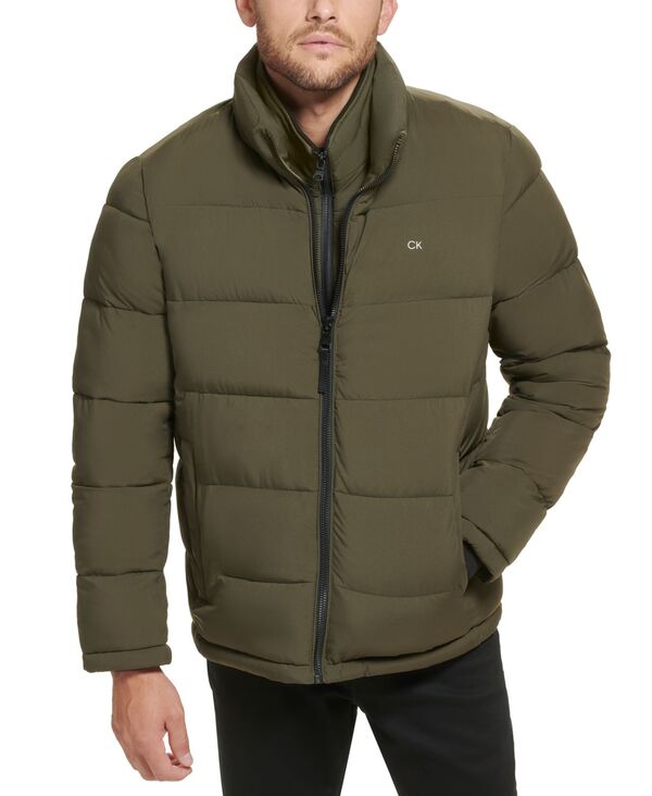 カルバンクライン メンズ アウター ジャケット・ブルゾン Calvin Klein Men's Puffer With Set In Bib Detail Olive オリーブ｜ReVida 店