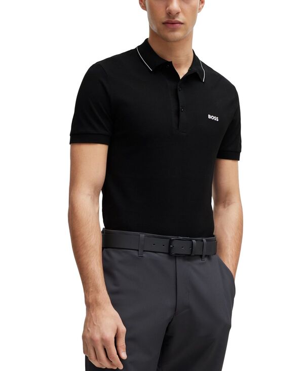 ヒューゴボス メンズ トップス ポロシャツ ロゴ Hugo Boss Men's Tonal Logo Slim-Fit Polo Shirt Black ブラック
