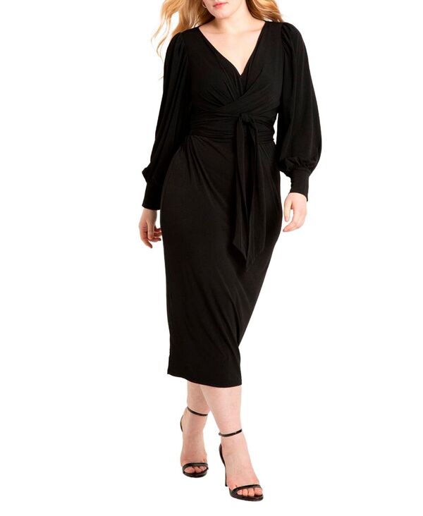 エロクイ レディース トップス ワンピース ミディワンピース プラスサイズ ミディ ELOQUII Plus Size Cross Front Midi Dress Totally black ブラック