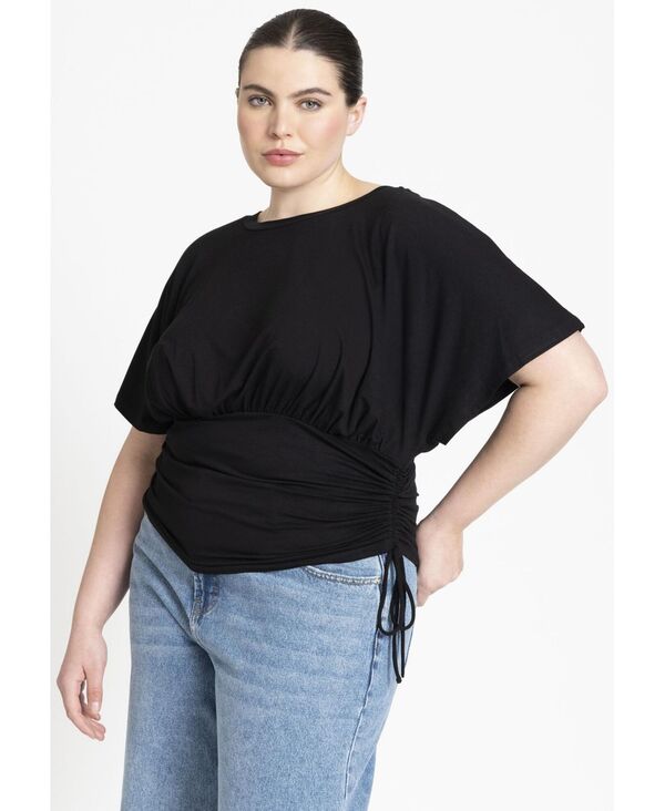 エロクイ レディース トップス シャツ プラスサイズ Tシャツ ELOQUII Plus Size Kimono Sleeve Tee Black onyx ブラック
