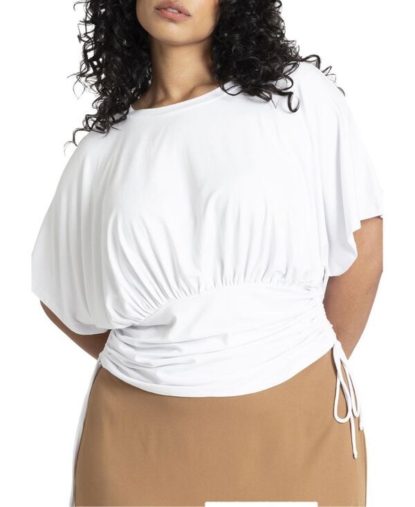 エロクイ レディース トップス シャツ プラスサイズ Tシャツ ELOQUII Plus Size Kimono Sleeve Tee White ホワイト