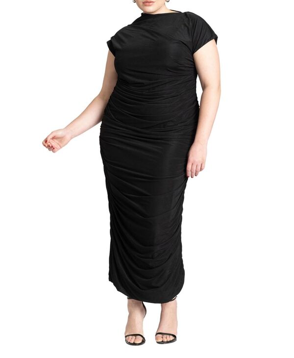エロクイ レディース トップス ワンピース ドレープ プラスサイズ ELOQUII Plus Size Draped Asym Dress Black onyx ブラック