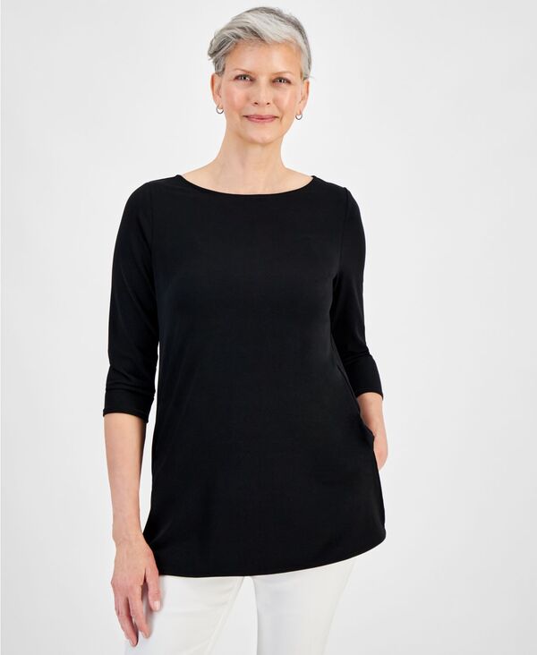 ジェイエムコレクション レディース トップス シャツ JM Collection Women's Boat-Neck 3/4-Sleeve Top Deep Black ブラック｜ReVida 店