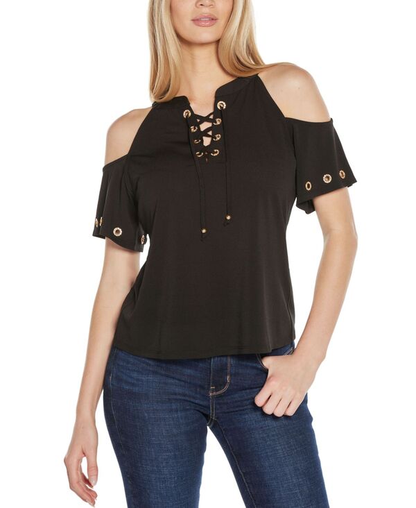 ベルディーニ レディース トップス シャツ ニット Belldini Women's Cold-Shoulder Grommet Trim Knit Top Black ブラック