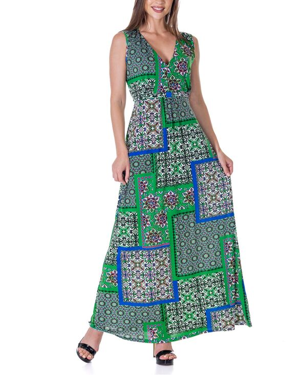 24 セブンコンフォート レディース トップス ワンピース Vネック マキシワンピース ノースリーブ エンパイア マキシ 24seven Comfort Apparel Green V Neck Empire Waist Sleeveless Maxi Dress Miscellane グリーン|ReVida 店