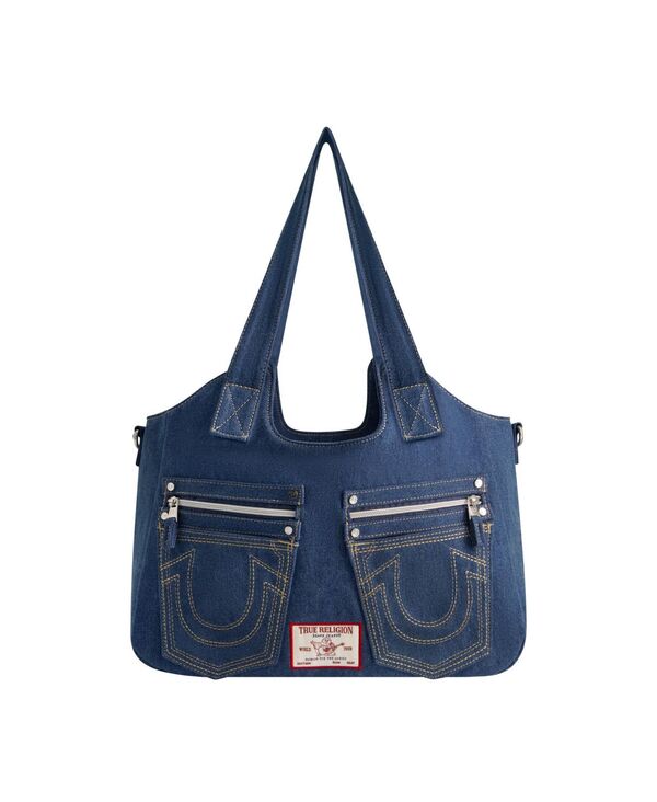 トゥルーレリジョン レディース バッグ ハンドバッグ デニム True Religion Horseshoe Stitch Denim Satchel Medium blue ブルー