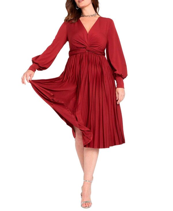 エロクイ レディース トップス ワンピース プリーツスカート プラスサイズ プリーツ スカート ELOQUII Plus Size Knot Front Pleated Skirt Dress Rich burgundy バーガンディ|ReVida 店