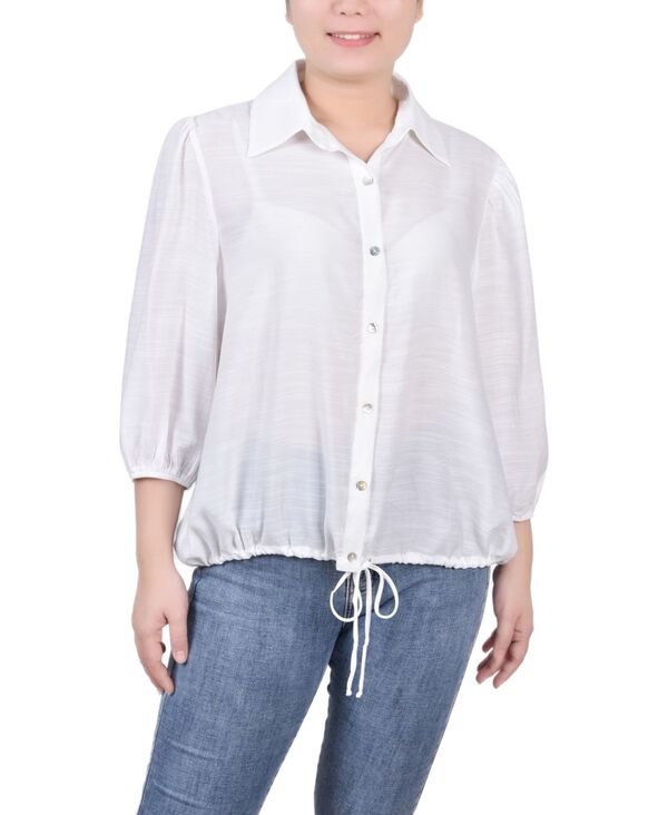 ニューヨークコレクション レディース トップス シャツ ブラウス NY Collection Women's 3/4 Sleeve Drawstring Blouse White ホワイト｜ReVida 店