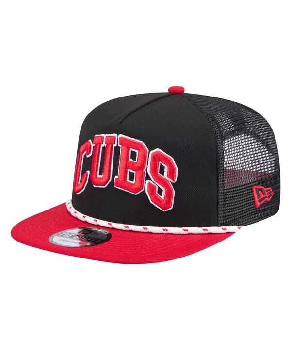 ニューエラ メンズ アクセサリー 帽子 メッシュ New Era Men's Black Chicago Cubs Throwback Meshback Golfer Hat Black Red ブラック|ReVida 店