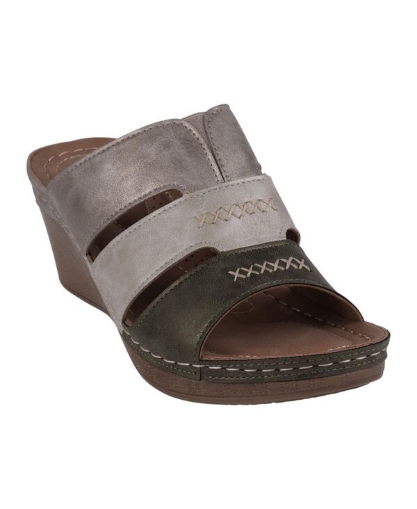 ジーシーシューズ レディース シューズ サンダル GC Shoes Women's Delores Triple Band Wedge Sandals Khaki Multi カーキ|ReVida 店