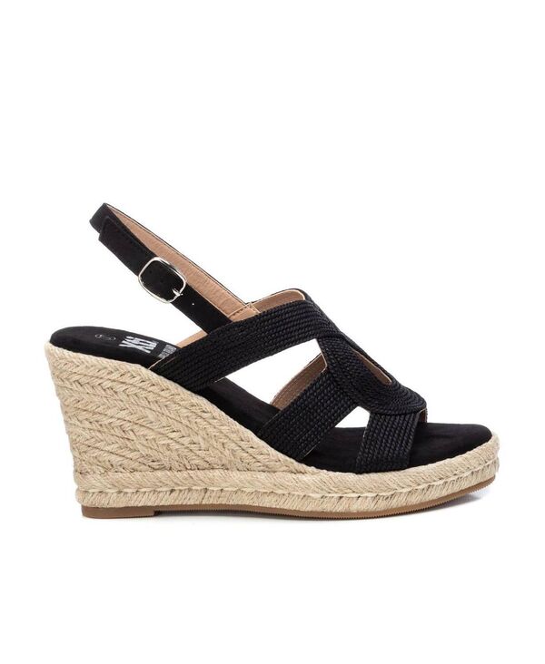 キシタイ レディース シューズ サンダル XTI Women's Jute Wedge Sandals By Black ブラック