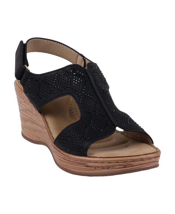 ジーシーシューズ レディース シューズ サンダル GC Shoes Women's Amara Embellished Slingback Wedge Sandals Black ブラック|ReVida 店