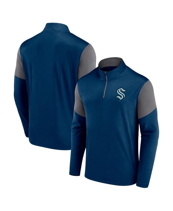 ファナティクス メンズ トップス シャツ ロゴ Fanatics Men's Deep Sea Blue Seattle Kraken Logo Quarter-Zip Top Deep Sea Blue ブルー
