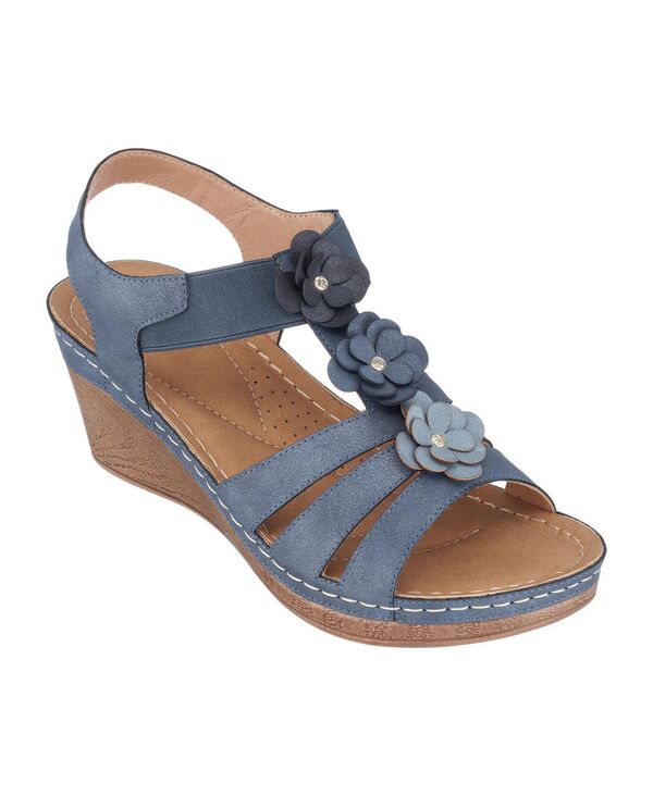 【送料無料】 ジーシーシューズ レディース サンダル シューズ Women's Beck Flower Detail Wedge Sandals Navy画像