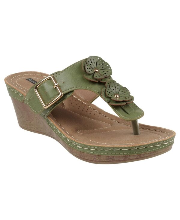 ジーシーシューズ レディース シューズ サンダル GC Shoes Women's Narbonne Flower Wedge Sandals Green グリーン