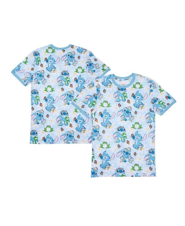ラウンジフライ メンズ トップス Tシャツ プリント シャツ Loungefly Men's and Women's Light Lilo and Stitch Springtime Daisy Allover Print T-Shirt Light Blue ブルー