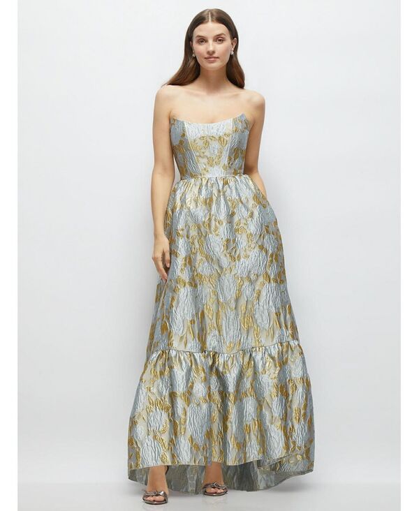 ドレッシーコレクション レディース トップス ワンピース ストラップレス Dessy Collection Women's Strapless Cat-Eye Boned Bodice Brocade High-Low Dress Winter mist