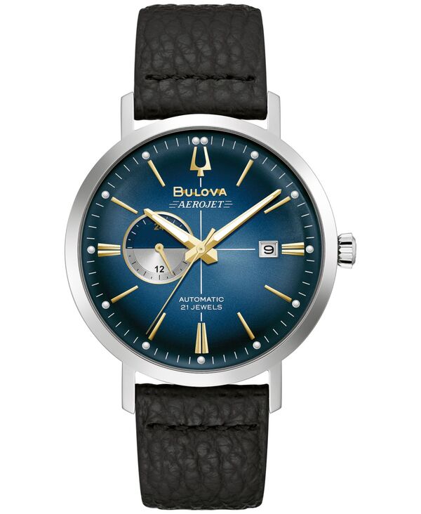 【送料無料】 ブロバ メンズ 腕時計 アクセサリー Men's Automatic Aerojet Black Leather Strap Watch 41mm Black