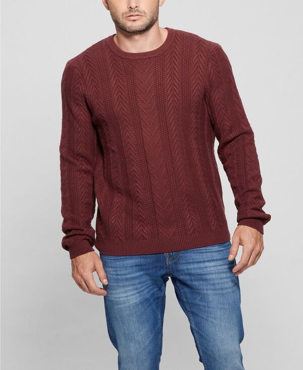 【送料無料】 ゲス メンズ ニット・セーター アウター Men's Cable Ethan Long Sleeve Sweater Red