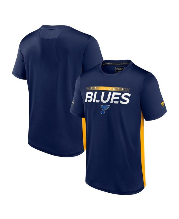 【送料無料】 ファナティクス メンズ Tシャツ トップス Men's Navy Gold St. Louis Blues Authentic Pro Rink Tech T-shirt Navy Gold|ReVida 店