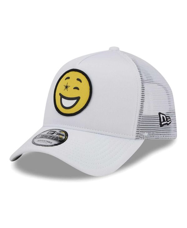 【送料無料】 ニューエラ メンズ 帽子 アクセサリー Men's White Dallas Cowboys Happy A-Frame Trucker 9FORTY Snapback Hat White｜ReVida 店