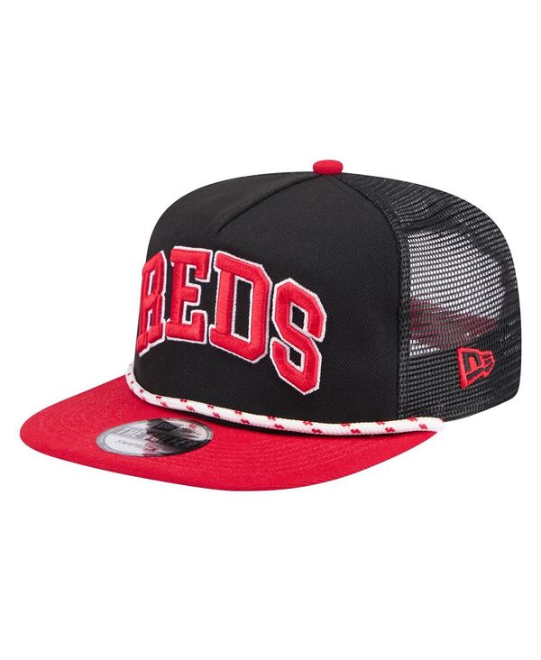 【送料無料】 ニューエラ メンズ 帽子 アクセサリー Men's Black Cincinnati Reds Throwback Meshback Golfer Hat Black Red|ReVida 店