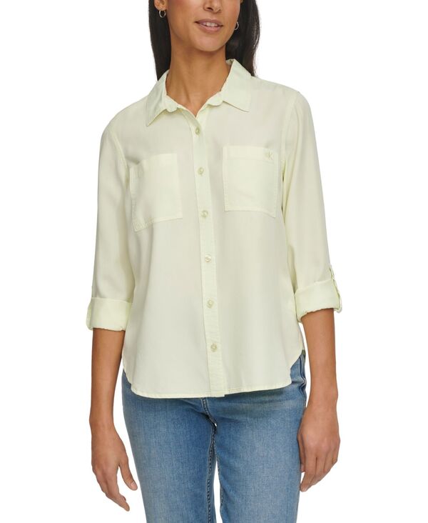 【送料無料】 カルバンクライン レディース シャツ トップス Petite Classic Button-Front Shirt Iced Lime