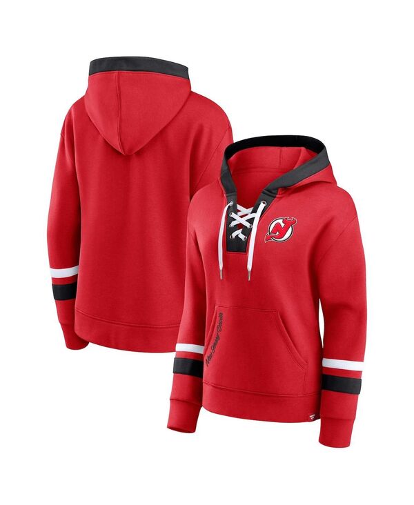 【送料無料】 ファナティクス レディース パーカー・スウェット アウター Women's Red New Jersey Devils Bombastic Exclusive Lace-Up Pullover Hoodie Red｜ReVida 店 14,541円