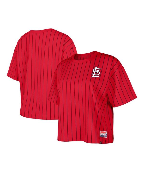【送料無料】 ニューエラ レディース Tシャツ トップス Women's Red St. Louis Cardinals Boxy Pinstripe T-shirt Red｜ReVida 店