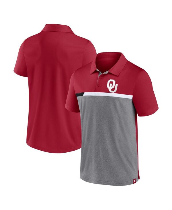 ファナティクス メンズ トップス ポロシャツ Fanatics Men's Crimson and Heathered Gray Oklahoma Sooners Split Block Color Block Polo Shirt Crimson Heathered Gray グレー