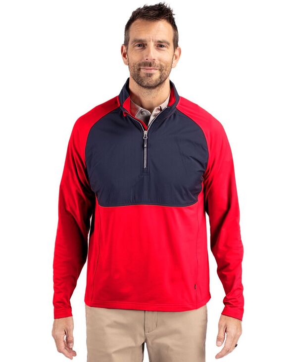 カッターアンドバック メンズ アウター ジャケット・ブルゾン ハーフジップ ニット ジャケット Cutter & Buck Men's Adapt Eco Knit Hybrid Recycled Quarter Zip Jacket Red/navy blue ネイビー 17,610円