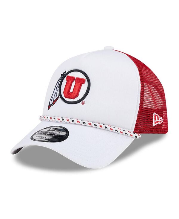 ニューエラ メンズ アクセサリー 帽子 New Era Men's White/Red Utah Utes Court Sport Foam A-Frame 9FORTY Adjustable Trucker Hat White Red ホワイト|ReVida 店
