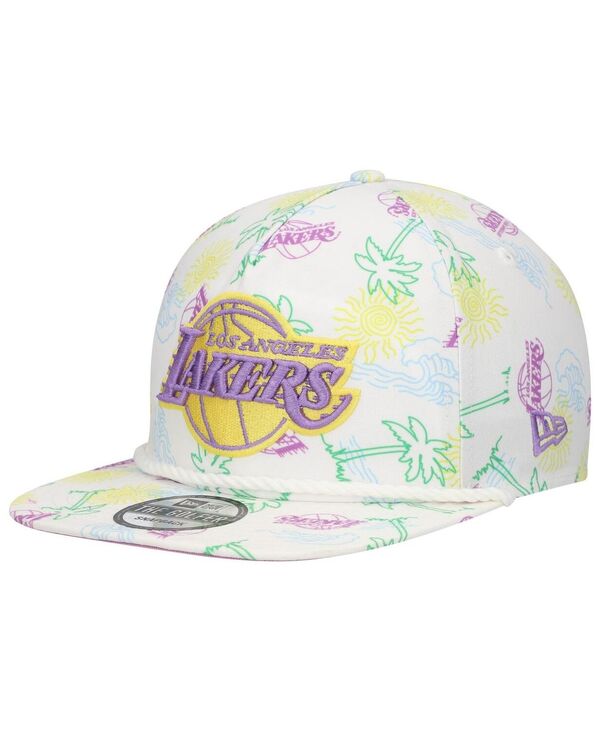 ニューエラ メンズ アクセサリー 帽子 New Era Men's White Los Angeles Lakers Palm Trees and Waves Golfer Adjustable Hat White ホワイト
