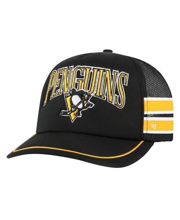 47 ブランド メンズ アクセサリー 帽子 '47 Brand Men's Black Pittsburgh Penguins Sideband Stripes Trucker Snapback Hat Black ブラック｜ReVida 店