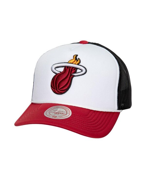 ミッチェル&ネス メンズ アクセサリー 帽子 Mitchell & Ness Men's White Miami Heat Hardwood Classics Blocker Foam Front Trucker Adjustable Hat White ホワイト