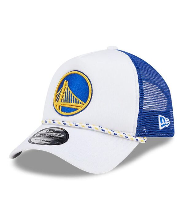 ニューエラ メンズ アクセサリー 帽子 New Era Men's White/Royal Golden State Warriors Court Sport Foam A-Frame 9FORTY Adjustable Trucker Hat White Royal ホワイト