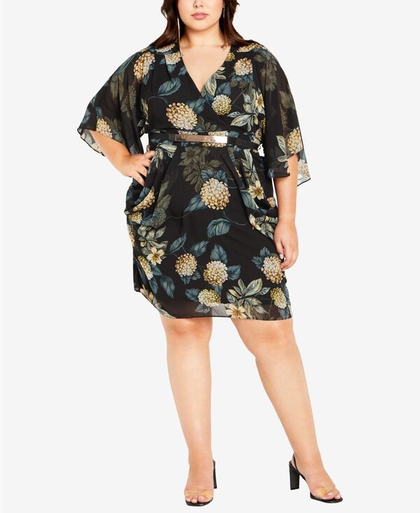 シティーシック レディース トップス ワンピース フラワー柄 プラスサイズ フラワー CITY CHIC Plus Size Wrap Golden Floral Dress Golden Hydrangea