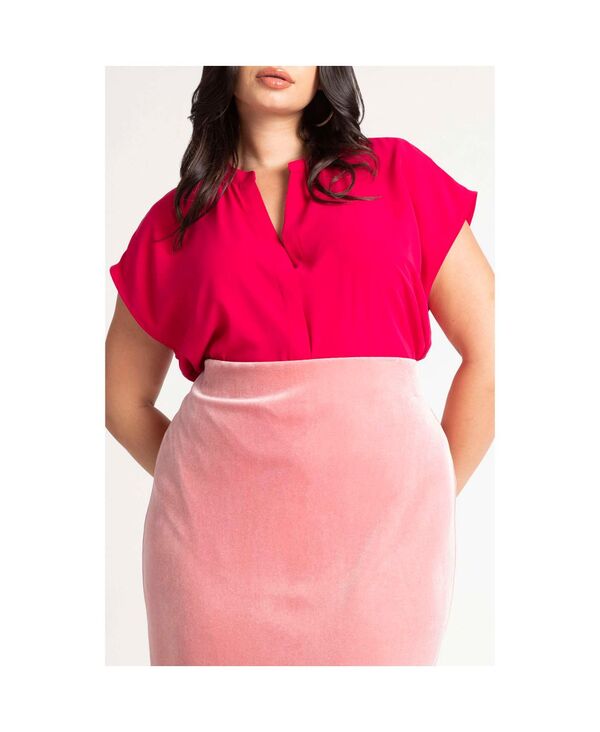 エロクイ レディース トップス シャツ プラスサイズ ブラウス ELOQUII Plus Size Notch Collar Blouse Fuchsia フューシャ