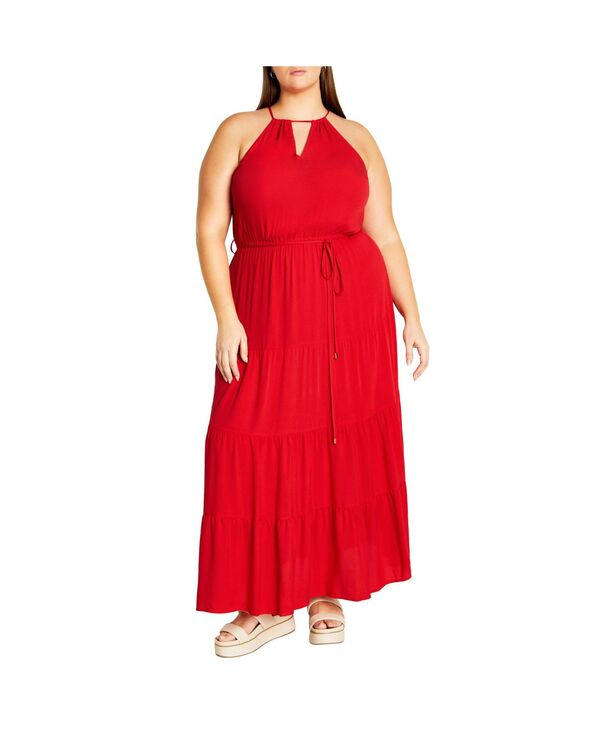 シティーシック レディース トップス ワンピース マキシワンピース プラスサイズ マキシ ホルター CITY CHIC Plus Size Stacey Halter Neck Maxi Dress Crimson クリムゾン|ReVida 店