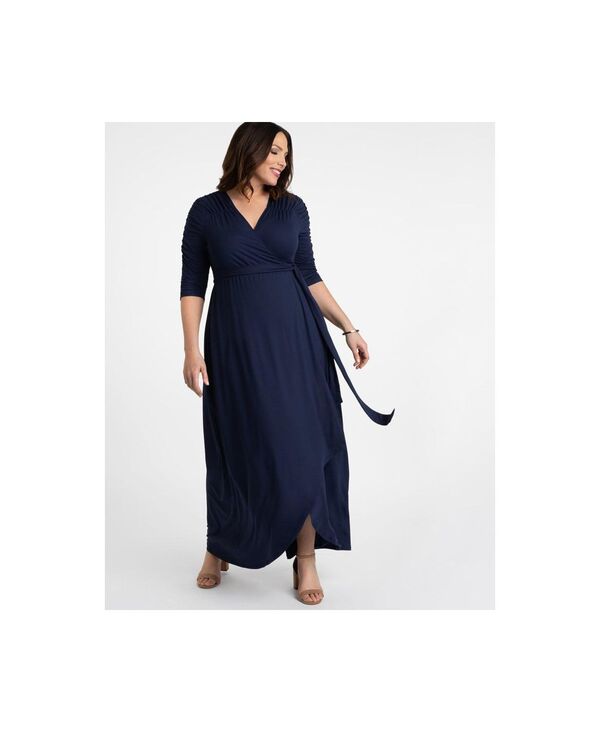 キヨナ レディース トップス ワンピース ラップワンピース プラスサイズ マキシ Kiyonna Plus Size Meadow Dream Maxi Wrap Dress Nouveau navy ネイビー｜ReVida 店