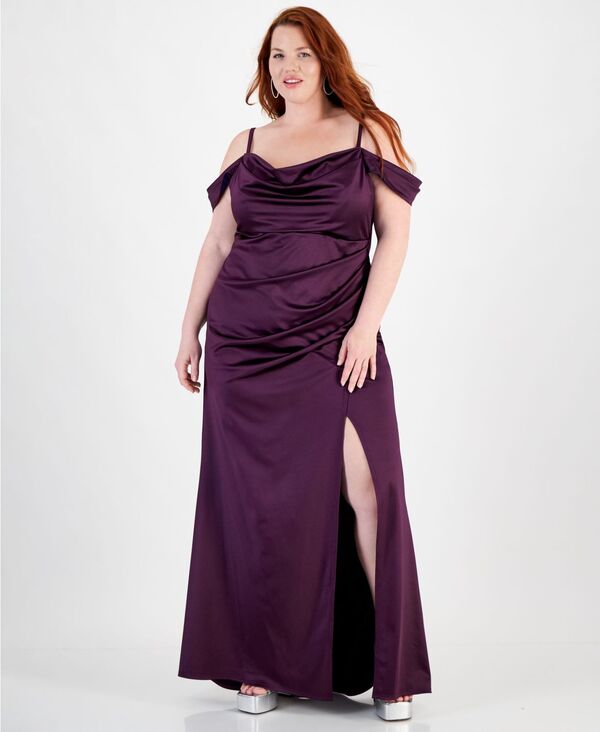 ビーダーリン レディース トップス ワンピース プラスサイズ サテン B Darlin Trendy Plus Size Off-The-Shoulder Satin Gown Plum プラム