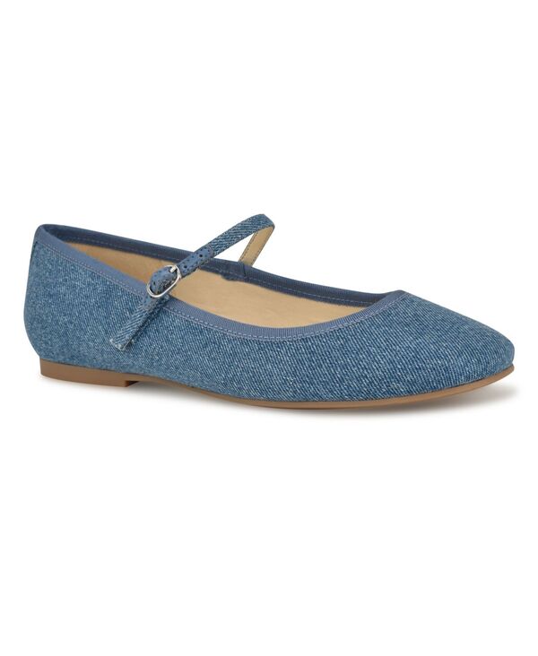 ナインウェスト レディース シューズ パンプス Nine West Women\u0027s Ewind Round Toe Mary Jane Dress Flats Blue Denim ジーンズ